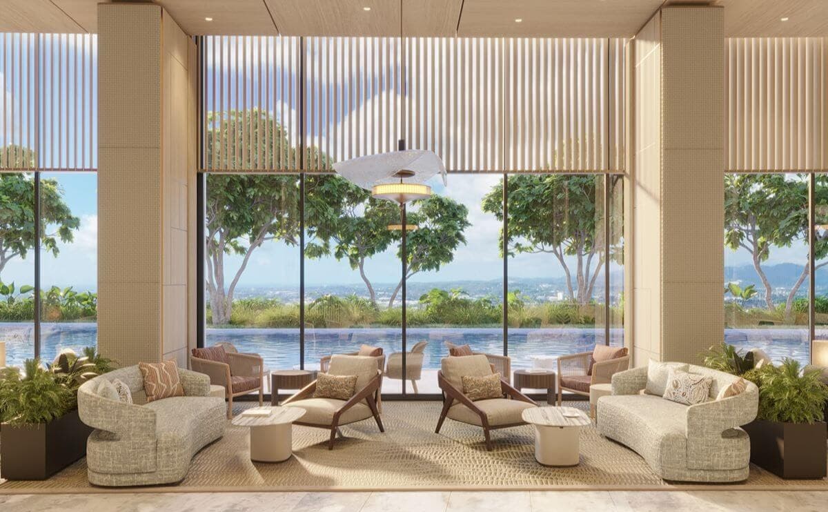 Bright Shang Bauhinia Residences living room with a private balcony and expansive panoramic city views of Cebu