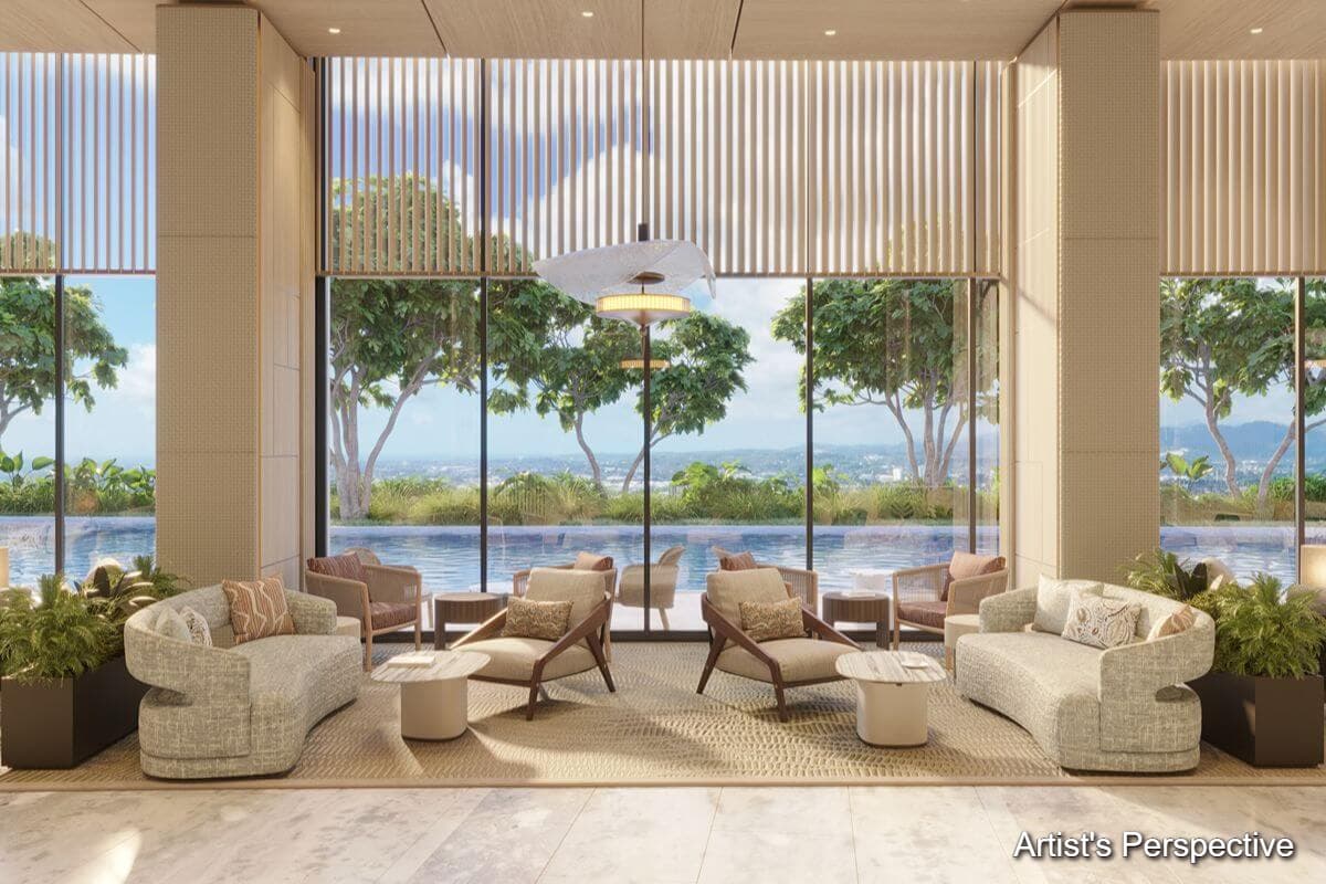 Bright Shang Bauhinia Residences living room with a private balcony and expansive panoramic city views of Cebu